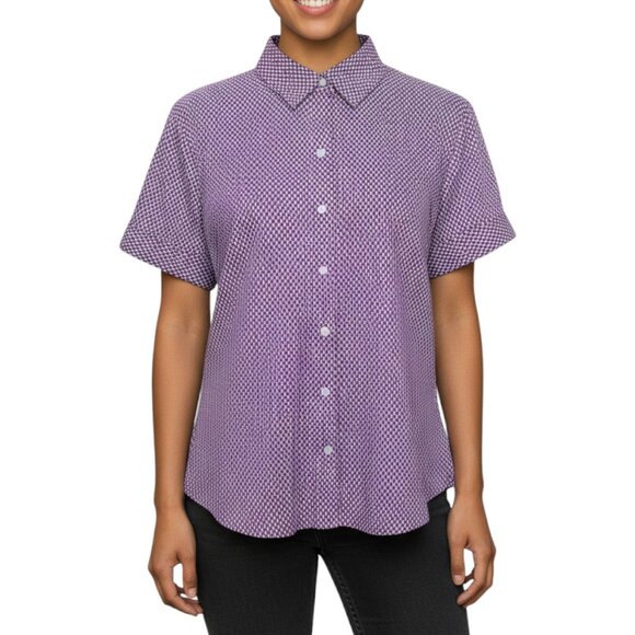 Banana Republic Women's Red and White Print No-Iron Button Front Shirt - Size 14 - Picture 1 of 13